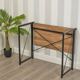 Urbn-Living Urbnliving Height 74Cm Rectangle Wooden Folding Table Steel Colour Oak Legs Computer Work Office Desk Bedroom - thumbnail 6