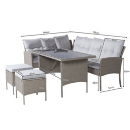 Btm Garden Corner Sofa Set 6 Seater Rattan Patio Furniture With Table Stool Mixed Khaki And Light Grey Cushions - thumbnail 8
