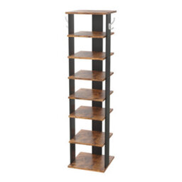 Thehotsale 8 Tier Square Stable And Heavy-Duty Original Wood Color Particle Board Shoe Rack With Hooks - thumbnail 5