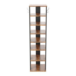 Thehotsale 8 Tier Square Stable And Heavy-Duty Original Wood Color Particle Board Shoe Rack With Hooks - thumbnail 4
