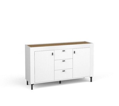 Arte Mossa Modern Sideboard Cabinet In White & Oak - W1370mm X H840mm X D400mm - image 1