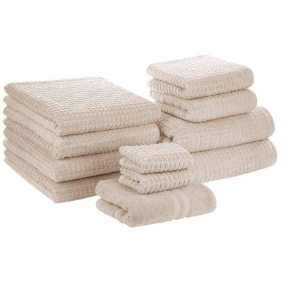 Beliani Set Of 11 Towels Atai Cotton Beige - image 1