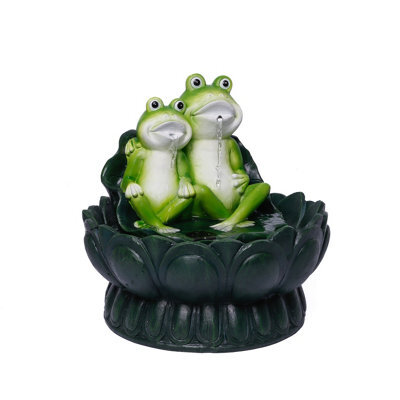 Gardenwize Outdoor Garden Two Frogs On A Lily Pad Water Feature Fountain + Battery Back Up - image 1