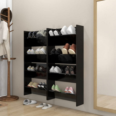 Walplus Wall Shoe Cabinets 4 Pcs Black 60X18X60 Cm Engineered Wood - image 1