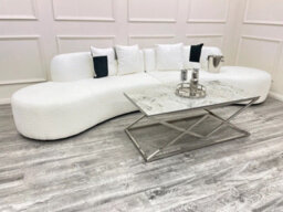 Stratus Interiors Miami Boucle Corner Sofa Curved Cinema Style - Silver Grey- 6 Seater - thumbnail 1