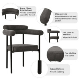 Abrihome Modern Dining Chairs Set Of 6, Upholstered Velvet Armchairs, Comfortable Armrest Dining Chairs For Kitchen, Dining Room, Grey - thumbnail 4
