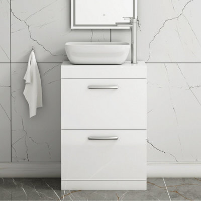 Royal Bathrooms 600mm Floor Standing Vanity Unit 2 Drawer Gloss White & Countertop Basin - Elva - image 1