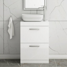 Royal Bathrooms 600mm Floor Standing Vanity Unit 2 Drawer Gloss White & Countertop Basin - Elva - thumbnail 1