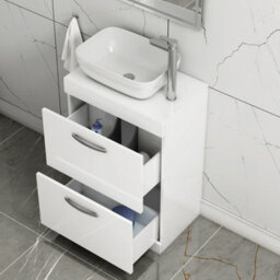 Royal Bathrooms 600mm Floor Standing Vanity Unit 2 Drawer Gloss White & Countertop Basin - Elva - thumbnail 3
