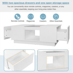 Abrihome Led Coffee Table For Living Room, Modern Coffee Table With Storage With Led Lights, 2 Tiers And 2 Drawers, White - thumbnail 4