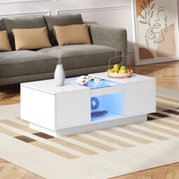 Abrihome Led Coffee Table For Living Room, Modern Coffee Table With Storage With Led Lights, 2 Tiers And 2 Drawers, White - thumbnail 9