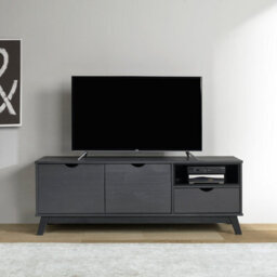 Mercers Furniture Scandian Large Widescreen Tv Video Media Unit Grey Solid Wood Pine Wooden Television Stand Large 140Cm 2 Doors 1 Drawer - thumbnail 2