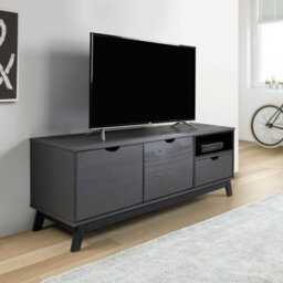 Mercers Furniture Scandian Large Widescreen Tv Video Media Unit Grey Solid Wood Pine Wooden Television Stand Large 140Cm 2 Doors 1 Drawer