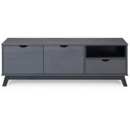 Mercers Furniture Scandian Large Widescreen Tv Video Media Unit Grey Solid Wood Pine Wooden Television Stand Large 140Cm 2 Doors 1 Drawer - thumbnail 4