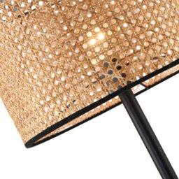 Happy Homewares Classic Standing Floor Lamp In Matte Black With Circular Rattan Shade - thumbnail 3