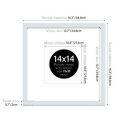 "14X14"" Light Grey Picture Frame - 14X14"" Square Frame With 11X11"" Mount For 14X14""/11X11"" Pictures Moderrn Style Thin Edge, 1 Pack" - thumbnail 2