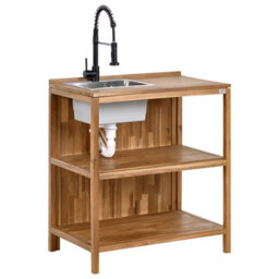 Beliani Outdoor Kitchen Island With Sink Venosa Acacia Wood Brown/ Black Brown - thumbnail 1