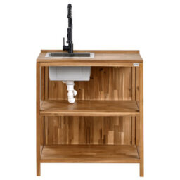 Beliani Outdoor Kitchen Island With Sink Venosa Acacia Wood Brown/ Black Brown - thumbnail 5