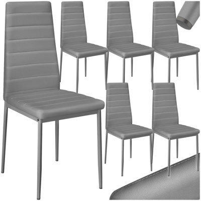 Tectake Set Of 6 Dining Chairs - High Backrest, Padded, Synthetic Leather   - Grey - image 1