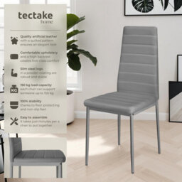 Tectake Set Of 6 Dining Chairs - High Backrest, Padded, Synthetic Leather   - Grey - thumbnail 2