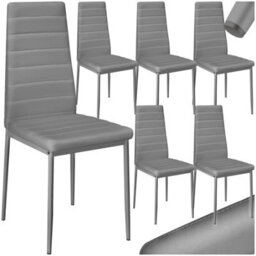 Tectake Set Of 6 Dining Chairs - High Backrest, Padded, Synthetic Leather   - Grey - thumbnail 1
