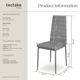 Tectake Set Of 6 Dining Chairs - High Backrest, Padded, Synthetic Leather   - Grey - thumbnail 6