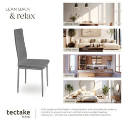 Tectake Set Of 6 Dining Chairs - High Backrest, Padded, Synthetic Leather   - Grey - thumbnail 7