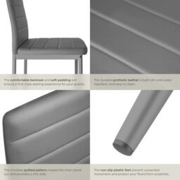 Tectake Set Of 6 Dining Chairs - High Backrest, Padded, Synthetic Leather   - Grey - thumbnail 4