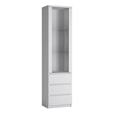 Furniture To Go Fribo Tall Narrow 1 Door 3 Drawer Glazed Display Cabinet In White - image 1