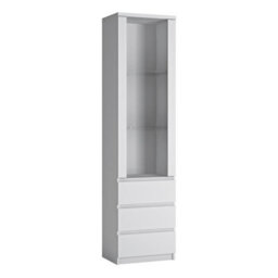 Furniture To Go Fribo Tall Narrow 1 Door 3 Drawer Glazed Display Cabinet In White - thumbnail 1
