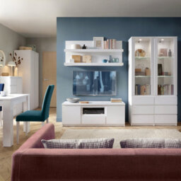 Furniture To Go Fribo Tall Narrow 1 Door 3 Drawer Glazed Display Cabinet In White - thumbnail 5