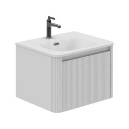 Plum&clay Isla Ribbed Fluted White Wall Hung Drawer Vanity Unit & White Basin Set (W)600mm - thumbnail 1