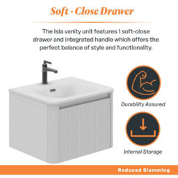 Plum&clay Isla Ribbed Fluted White Wall Hung Drawer Vanity Unit & White Basin Set (W)600mm - thumbnail 4