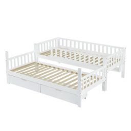 Merax 3Ft Bunk Bed 90X190 Cm, Solid Pine Wood Frame With Drawer, Shelf, Ladder & Convertible Single Beds, Children's Bed, White - thumbnail 8