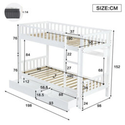 Merax 3Ft Bunk Bed 90X190 Cm, Solid Pine Wood Frame With Drawer, Shelf, Ladder & Convertible Single Beds, Children's Bed, White - thumbnail 5