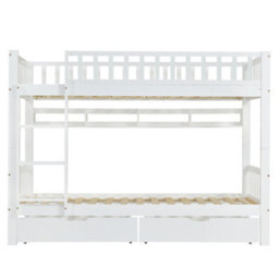 Merax 3Ft Bunk Bed 90X190 Cm, Solid Pine Wood Frame With Drawer, Shelf, Ladder & Convertible Single Beds, Children's Bed, White - thumbnail 6