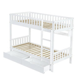 Merax 3Ft Bunk Bed 90X190 Cm, Solid Pine Wood Frame With Drawer, Shelf, Ladder & Convertible Single Beds, Children's Bed, White - thumbnail 7