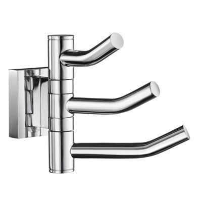 Smedbo Polished Chrome Triple Swing Arm Towel Hooks 90mm X 117mm Wall Mounted Bathroom Storage Robe Hooks Clothes Hanger Coat Peg