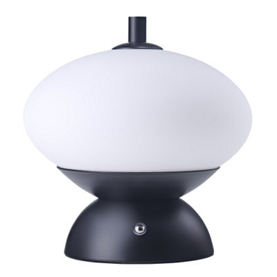 Happy Homewares Black Domed Rechargeable Touch Dimmable Table Lamp With Frosted Glass Shade - image 1