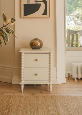 Statement Furniture Cromwell Bedside Table With Bobbin Design - Linen - image 1