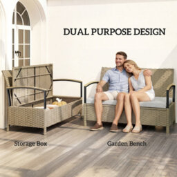 Outsunny 125L Garden Storage Bench, 2 Seater Pe Rattan Outdoor Bench - thumbnail 4