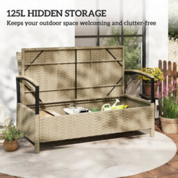 Outsunny 125L Garden Storage Bench, 2 Seater Pe Rattan Outdoor Bench - thumbnail 7