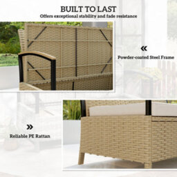 Outsunny 125L Garden Storage Bench, 2 Seater Pe Rattan Outdoor Bench - thumbnail 6