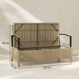 Outsunny 125L Garden Storage Bench, 2 Seater Pe Rattan Outdoor Bench - thumbnail 3