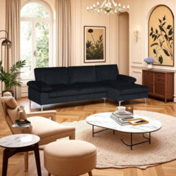 Eco Living Ravenna Jumbo Cord Sectional Corner Right Hand Facing Sofa In Black - thumbnail 2