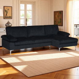 Eco Living Ravenna Jumbo Cord Sectional Corner Right Hand Facing Sofa In Black - thumbnail 1