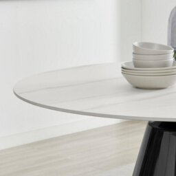 Furniturebox Uk Nina Round White Marble Effect Dining Table - Glossy Finish, Gunmetal Grey Central Pillar, Seats 4-6 - thumbnail 3