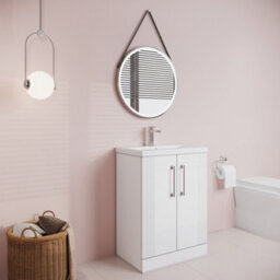 Balterley Belvide Partial Fluted 2 Door Floor Standing Vanity Unit With Mid-Edge 1 Tap Hole Ceramic Basin - 600mm - Satin White - thumbnail 6