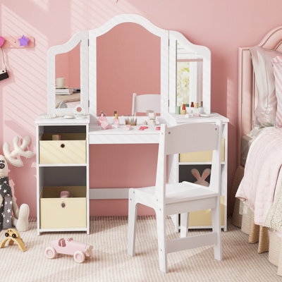 Costway 2-In-1 Kids Dressing Table & Chair Set Vanity Table Desk W/ Removable Mirrors - image 1