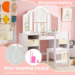 Costway 2-In-1 Kids Dressing Table & Chair Set Vanity Table Desk W/ Removable Mirrors - thumbnail 8